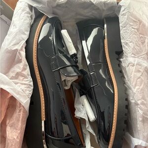 Navy Franco Sarto Patent Leather Loafers with Tassle